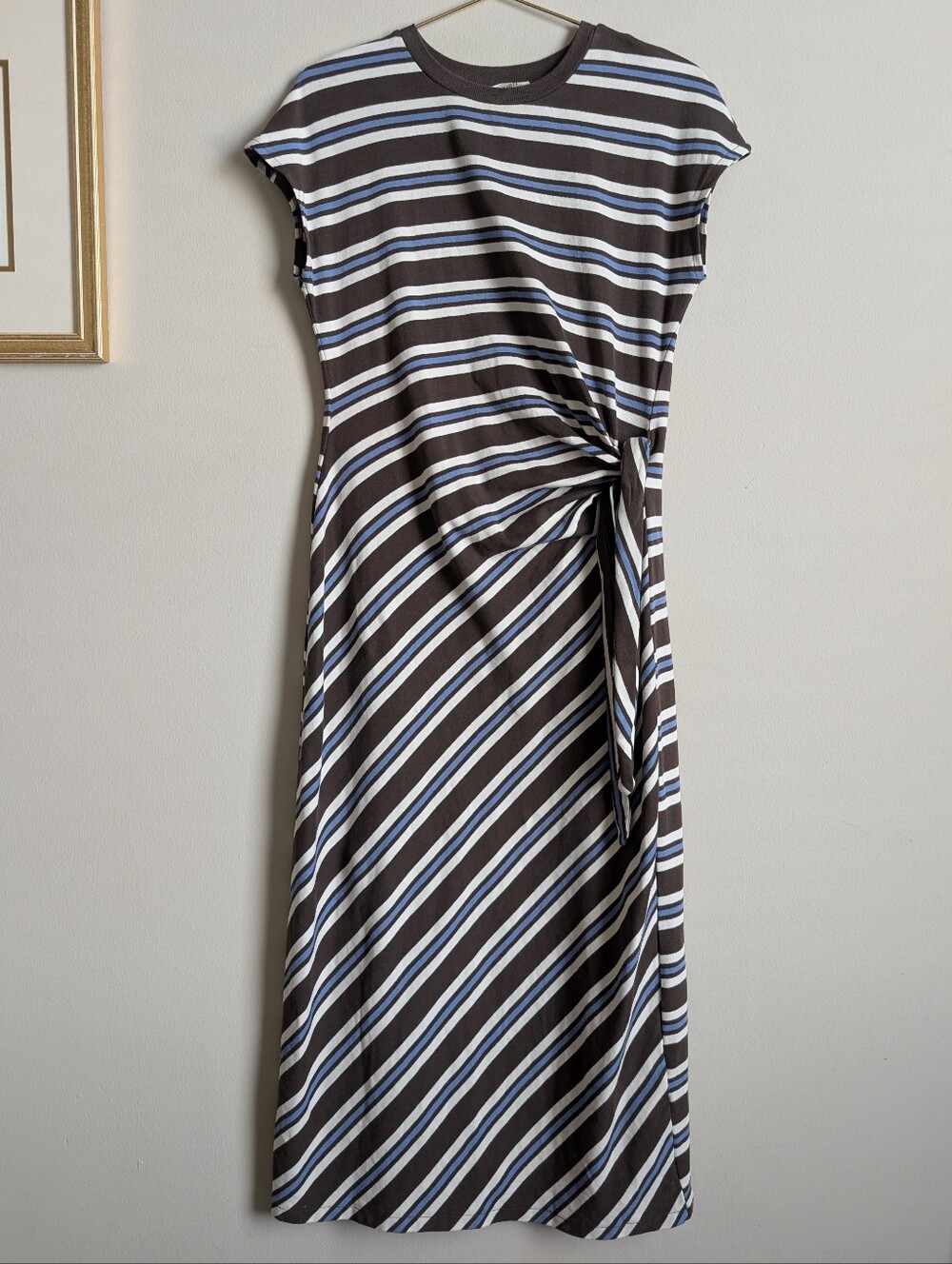Haven Well Within Organic Cotton Interlock Stripe Midi Tie Summer dress Size S-M